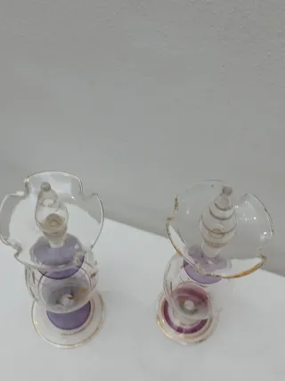 Coppia Vasi Vetro Soffiato Viola Oro