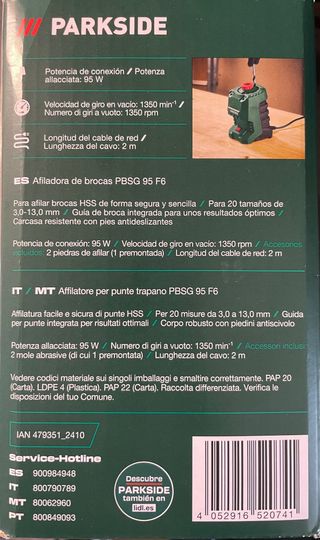 PARKSIDE Afilador de brocas PBSG 95 W