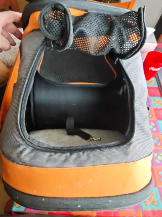 Mochila transportín perro/gato gris y naranja