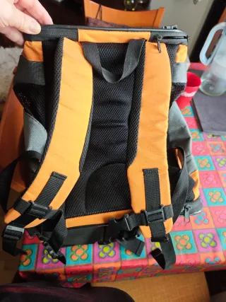 Mochila transportín perro/gato gris y naranja