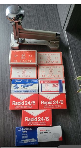 Grapadora Metálica Vintage + Cajas Grapas
