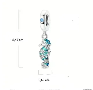 Charm Caballito de Mar Azul y Plateado