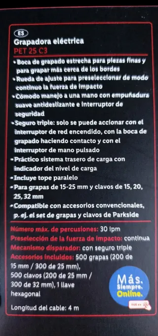 Grapadora Eléctrica Parkside PET 25 C3