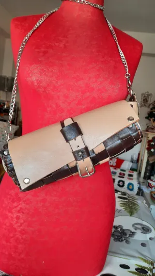 Borsetta intrecciata pelle beige/marrone