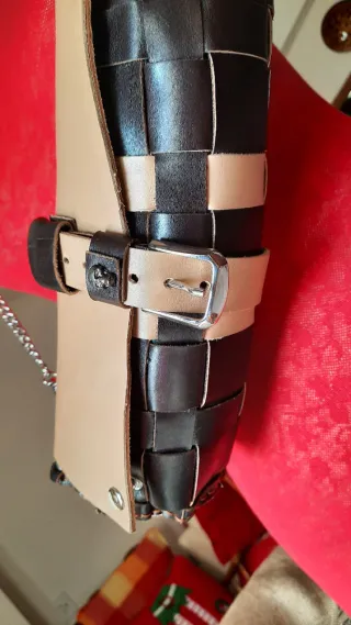 Borsetta intrecciata pelle beige/marrone