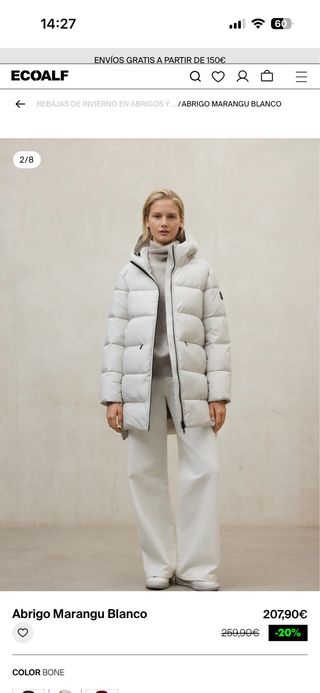 Abrigo largo beige acolchado, marca Ecoalf