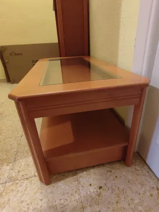 Mesa de centro elevable madera y cristal