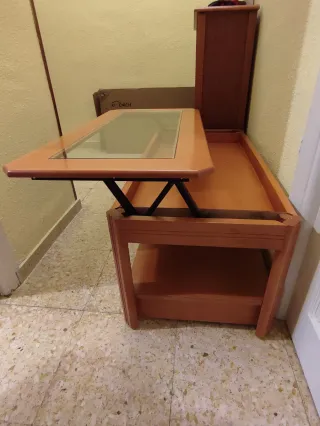 Mesa de centro elevable madera y cristal