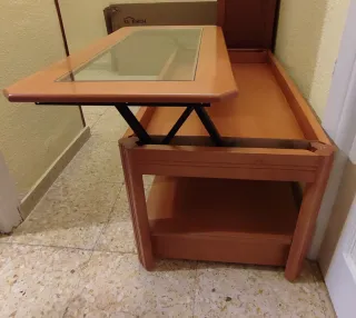 Mesa de centro elevable madera y cristal