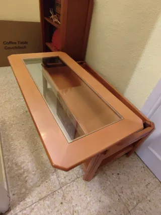 Mesa de centro elevable madera y cristal