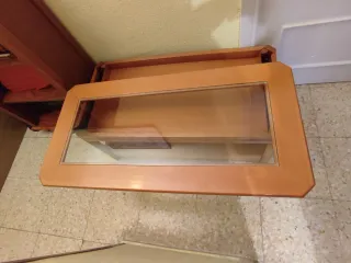 Mesa de centro elevable madera y cristal