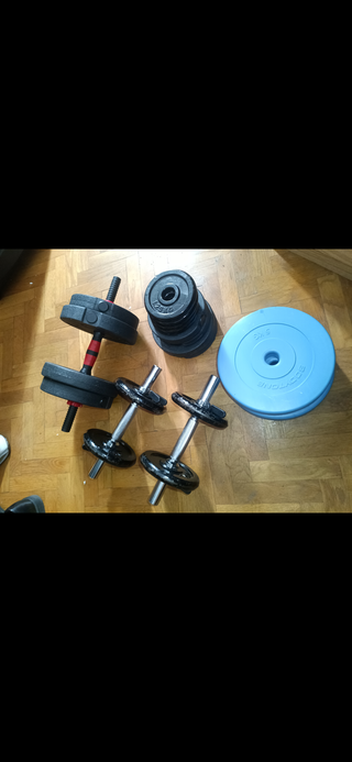 Conjunto banco + pesas + discos