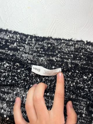 Pantalón de punto mango bouclé Jaspeado blanco...