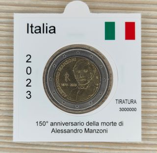 2 Euro Commemorativa Italia 2023 Manzoni FDC
