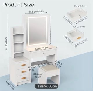 Tocador de maquillaje blanco con espejo