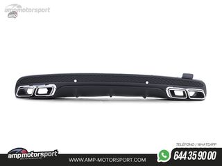 DIFUSOR TRASERO CON COLAS DE ESCAPE CROMADAS MERCEDES CLASE C W205 LOOK C63 AMG