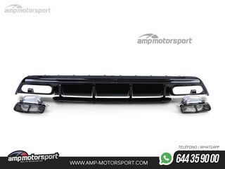 DIFUSOR TRASERO NEGRO BRILLO CON COLAS NEGRAS PARA MERCEDES CLASE A W176
