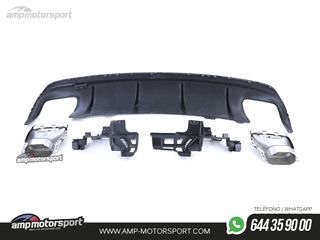 DIFUSOR TRASERO NEGRO BRILLO CON COLAS CROMO PARA MERCEDES CLA C117