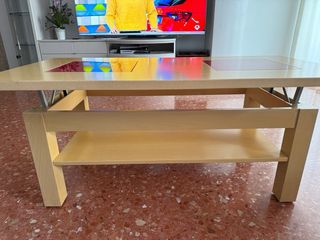 Mesa de centro elevable madera y cristal
