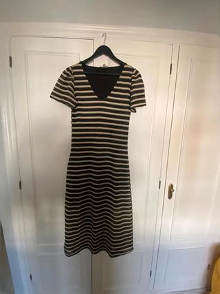 Vestido Slowlove rayas negro/beige Con escote...