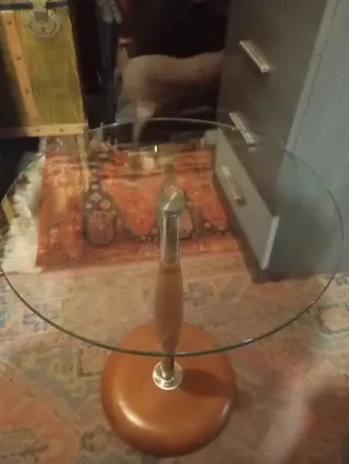 Mesilla auxiliar cristal y madera