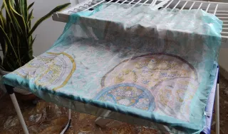 Gran foulard 20% seta verde acqua giallino celeste