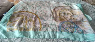 Gran foulard 20% seta verde acqua giallino celeste