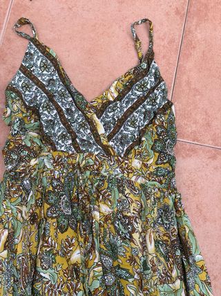 Vestido largo estampado verde y amarillo