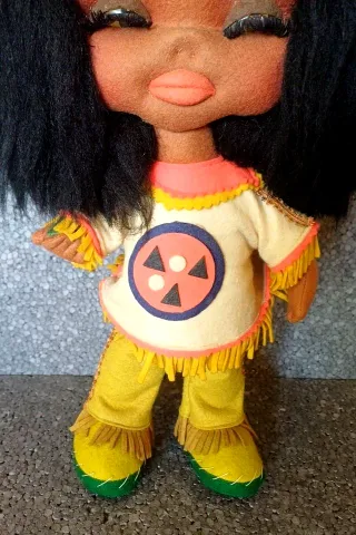 Pupazzo Bambola Indiano Panno Lenci vintage 40 cm