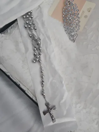 Mantilla madrina blanca 220x100cm+ accesorios