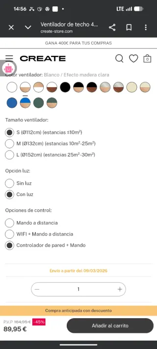 Ventilador de techo con luz CREATE 100%nuevo