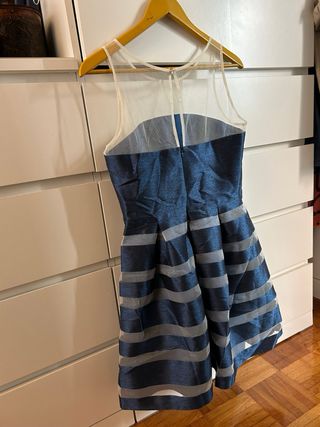 Vestido corto fiesta azul y plata