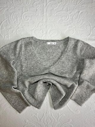 Jersey gris MNG Mango talla M cuello pico knit...