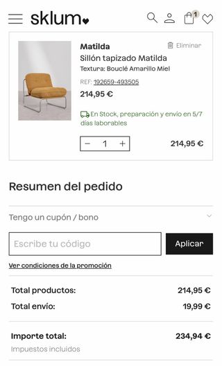 Sillón tapizado Sklum NUEVO