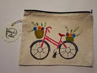 Neceser pintado a mano bicicleta flores