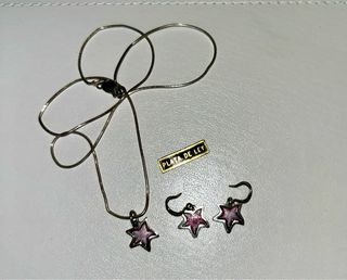 Conjunto Plata Ley Estrellas Lila Esmaltadas