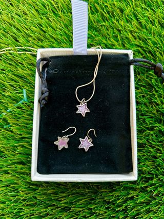 Conjunto Plata Ley Estrellas Lila Esmaltadas