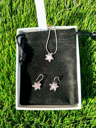 Conjunto Plata Ley Estrellas Lila Esmaltadas