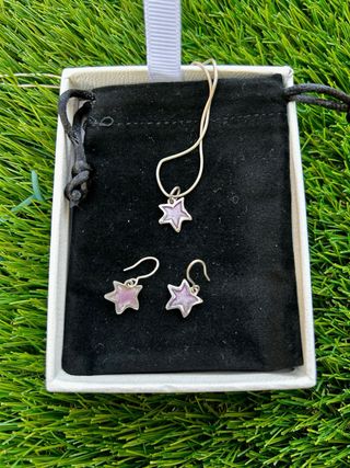 Conjunto Plata Ley Estrellas Lila Esmaltadas