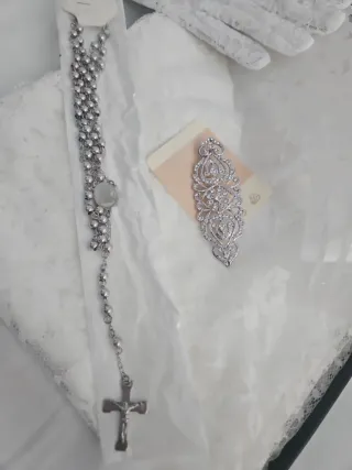 Mantilla madrina blanca 240x120cm + accesorios