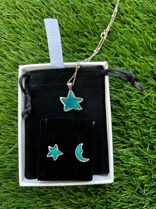 Conjunto Plata Ley Estrellas Luna Esmalte