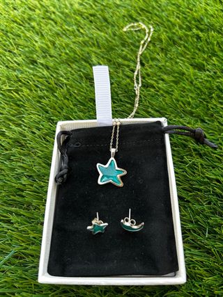 Conjunto Plata Ley Estrellas Luna Esmalte