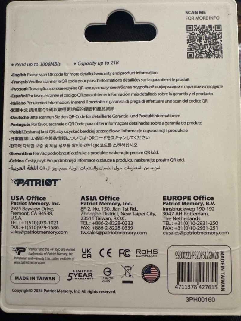 SSD Patriot P320 512GB M.2 NVMe PCIe Gen3 x4 afbeelding 2