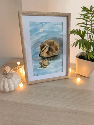 Cuadro acuarela patito enmarcado