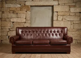 Sofá Cama Vintage Piel Marrón 3 Plazas