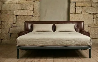 Sofá Cama Vintage Piel Marrón 3 Plazas