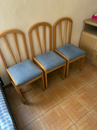 Lote 3 Sillas Madera Haya Tapizado Azul