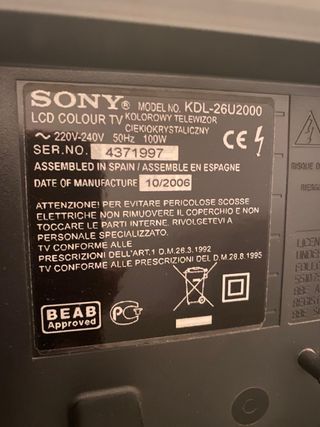Televisión Sony Bravia KDL-26U2000