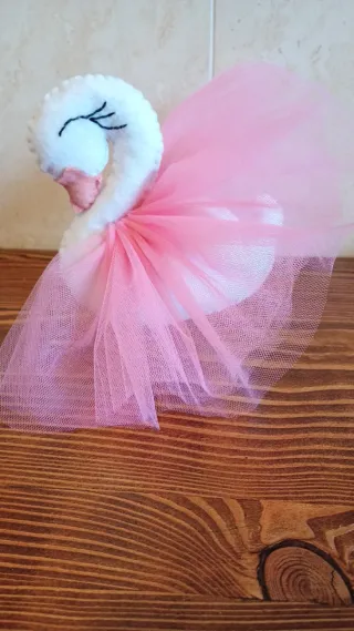 Fiocco nascita cigno rosa tulle