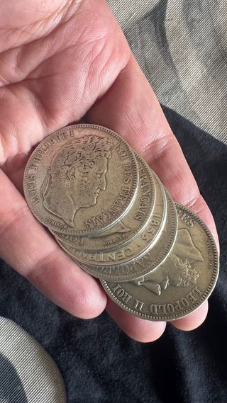 5 Monedas de Plata Francesas y Belga. Plata 900